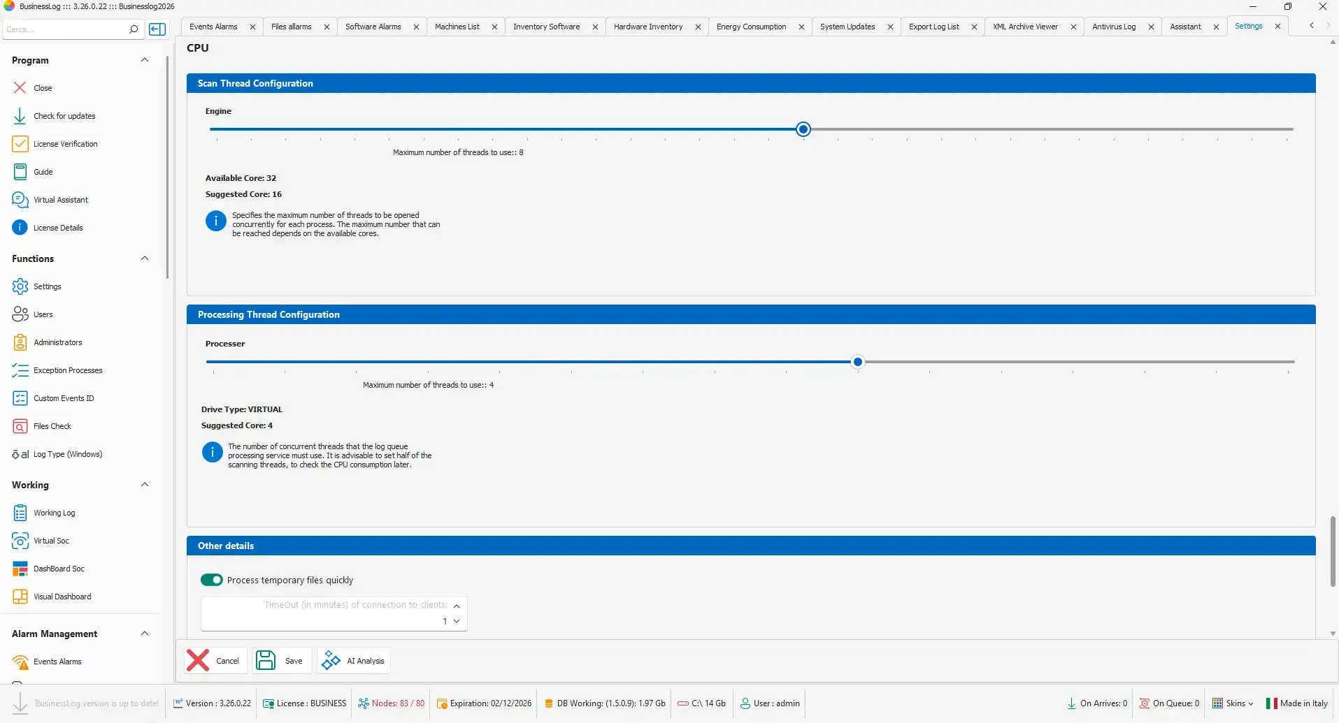 XML archives, backup and localization settings